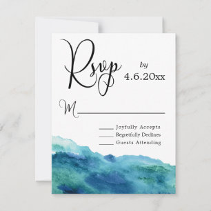 Blå Grön Aqua Akvarell Modern Bröllop RSVP 2b OSA Kort