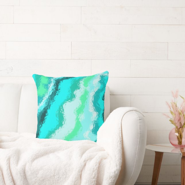 Blå Grön Aqua Målerisk Skummad Kudde (Soffa)