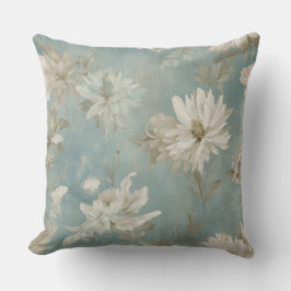 Blå Grön Beige Abstrakt Akvarell Blommig Tryck Kudde