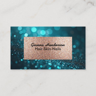Blå Grön Blank Glitter Och Guld Visitkort
