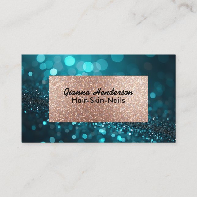 Blå Grön Blank Glitter Och Guld  Visitkort (Framsida)