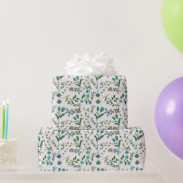 Blå Grön Blommig Blommor Present till Henne Akvare Presentpapper