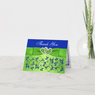 Blå, Grön Blommig Bröllop Tacksamhetskort 3 Tack Kort