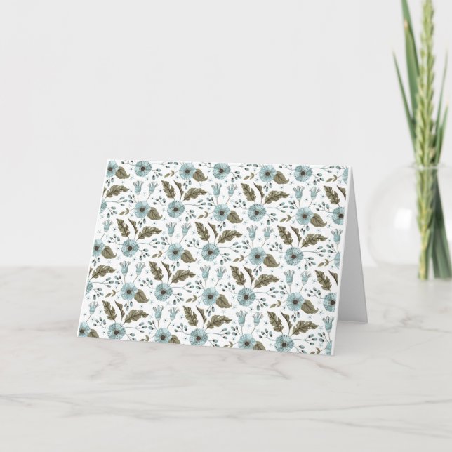Blå Grön Blommig Notkort Tacksamhetskort Kort (Framsida)