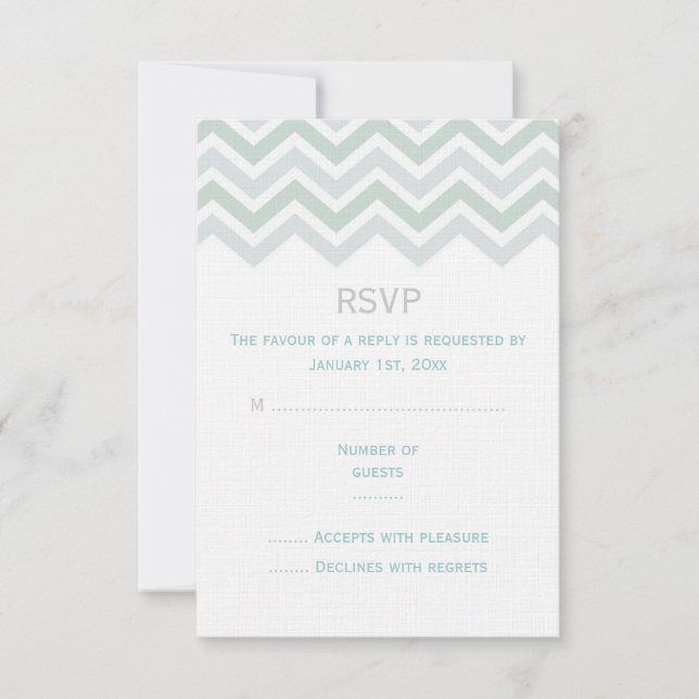 Blå & Grön Chevron Bröllops RSVP-kort OSA Kort (Framsida)