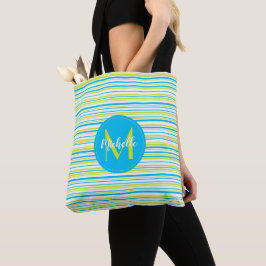 Blå Grön Enkel Elegant Randig Namn Monogram Tygkasse
