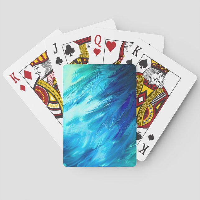 Blå Grön Fjäder Abstrakt Casinokort (Baksidan)