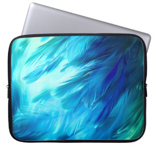 Blå Grön Fjäder Abstrakt Laptop Fodral