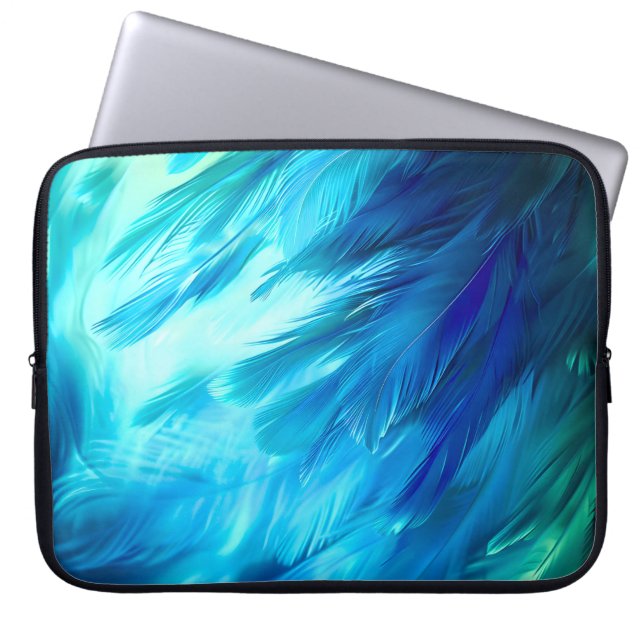 Blå Grön Fjäder Abstrakt Laptop Fodral (Framsidan)