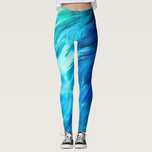 Blå Grön Fjäder Abstrakt Leggings