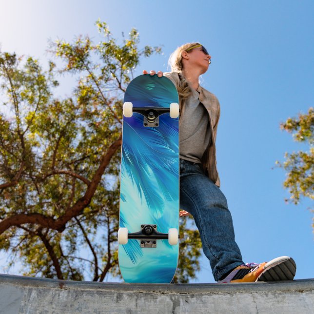 Blå Grön Fjäder Abstrakt Mini Skateboard Bräda 18,5 Cm (Utomhus 1)