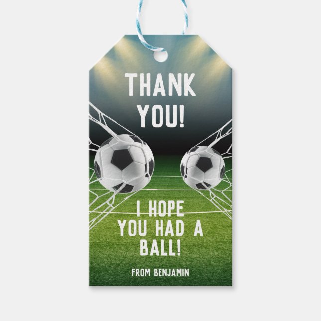 Blå Grön Fotbollsarena Sporttema Födelsedag Presentetikett (Framsidan)