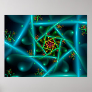 Blå Grön Geometrisk Spiral Poster