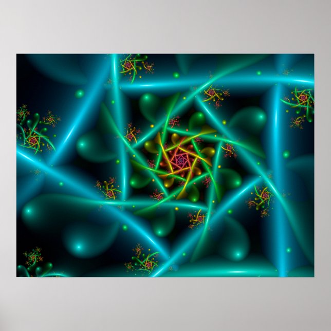 Blå Grön Geometrisk Spiral Poster (Framsidan)