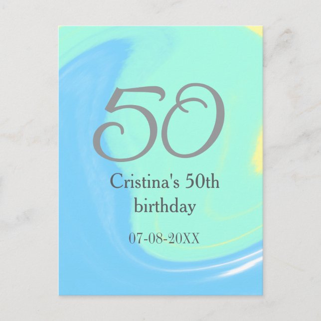 Blå grön grå 50-årsdag tillägg namn datum retro vykort (Framsida)