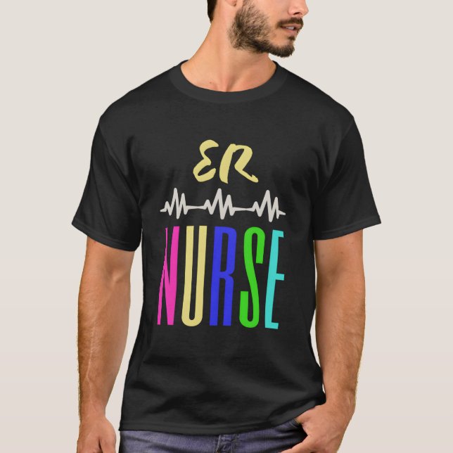 Blå Grön Gul Flerfärgad Akutsjuksköterska T Shirt (Framsida)