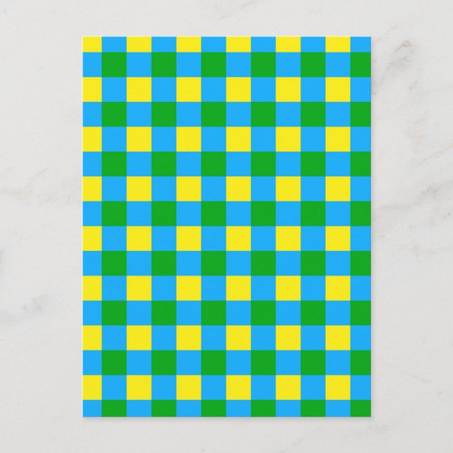 Blå Grön Gul Rutig Mönsterdesign  Vykort (Framsida)
