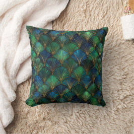Blå Grön Guld Art Deco Geometrisk Design Kudde