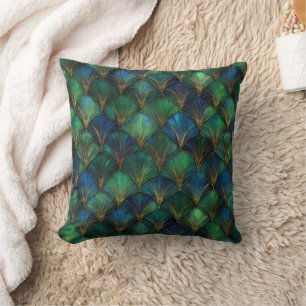 Blå Grön Guld Art Deco Geometrisk Design Kudde