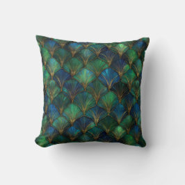Blå Grön Guld Art Deco Geometrisk Design Kudde