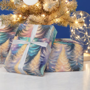 Blå Grön Guld Träd Modern Jul Presentpapper