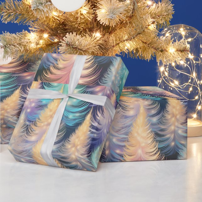 Blå Grön Guld Träd Modern Jul Presentpapper (Helgdagar)