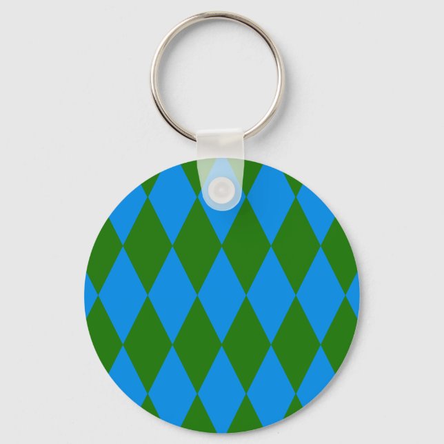 Blå Grön Harlekin Rutig Design  Nyckelring (Framsida)