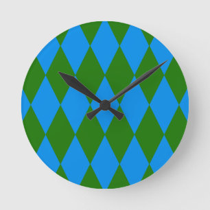 Blå Grön Harlekin Rutig Design Rund Klocka
