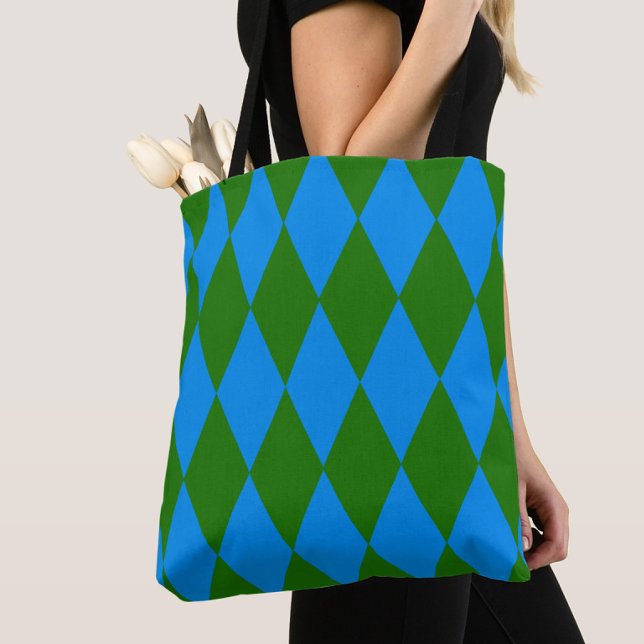 Blå Grön Harlekin Rutig Design  Tygkasse (Skapare uppladdad)