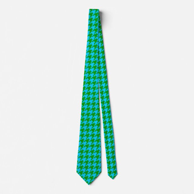 Blå Grön Houndstooth Plaid Rutig Slips (Framsida)
