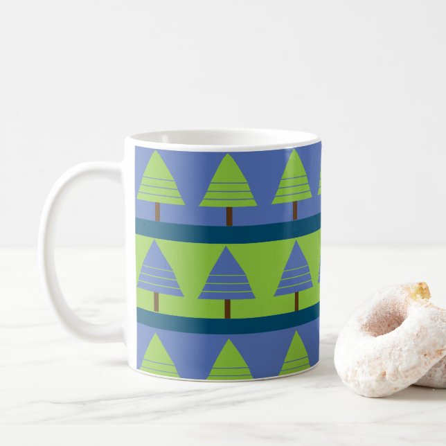 Blå Grön Julgran Geometrisk Kaffemugg (Med munk)