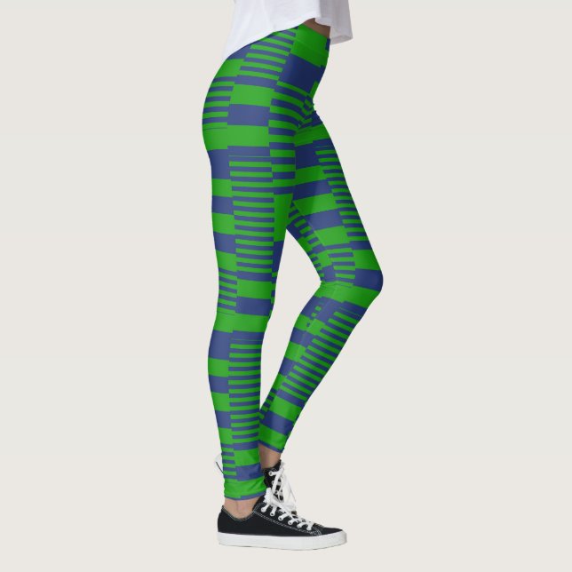 Blå Grön Lapptäcke Ränder Design  Leggings (Höger)