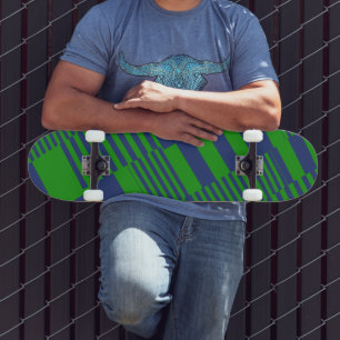 Blå Grön Lapptäcke Randig Design Mini Skateboard Bräda 18,5 Cm