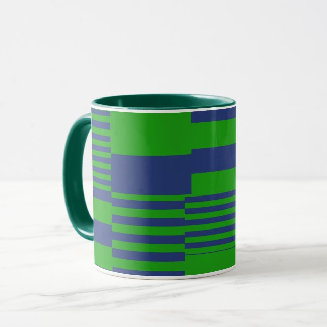 Blå Grön Lapptäcke Randig Design  Mugg (Framsida vänster)