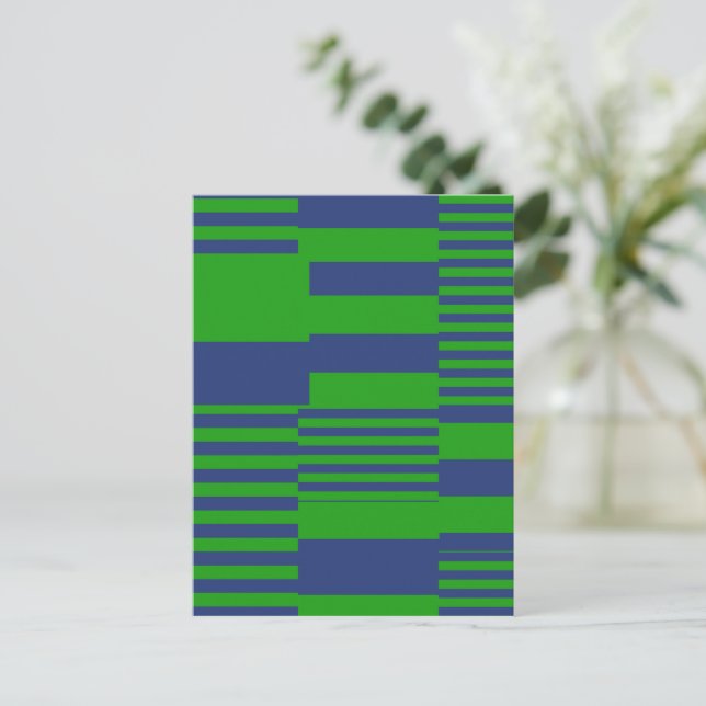 Blå Grön Lapptäcke Randig Design  Vykort (Stående Fram)
