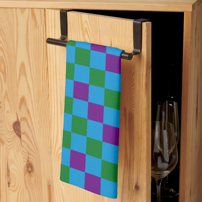 Blå Grön Lila Rutig Mönsterdesign  Kökshandduk (Thirds Fold)
