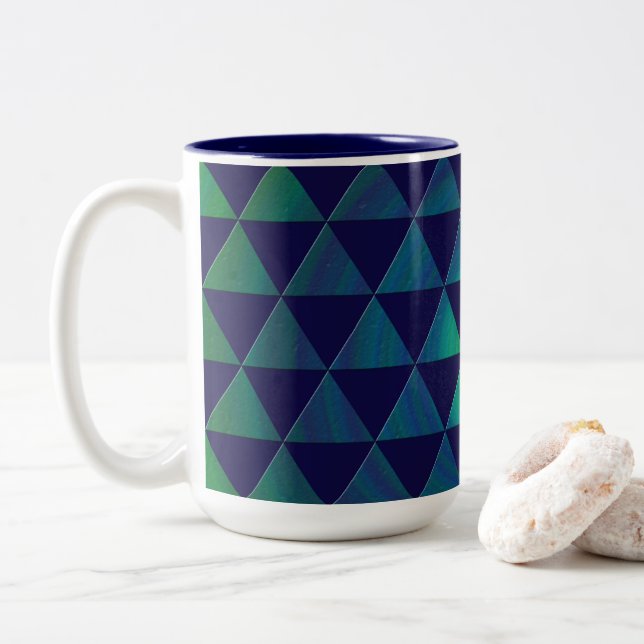 Blå Grön Mandala Geometrisk Triangel Mönster Två-Tonad Mugg (Med munk)