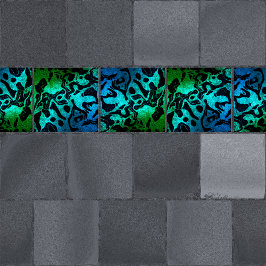 Blå Grön och svart glitter vågigt mönster Kakelplatta