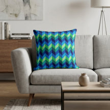 Blå Grön Ombre Chevrons Kastkudde