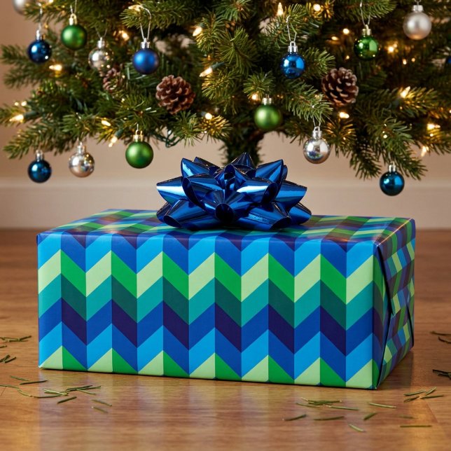 Blå Grön Ombre Chevrons Presentpapper (Blue Green Ombre Chevrons Wrapping Paper)
