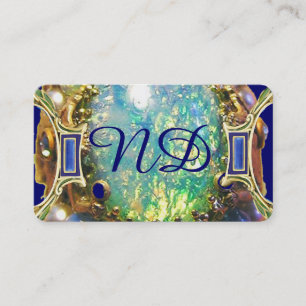 BLÅ GRÖN OPAL, ART NOUVEAU GULD JUVEL MONOGRAM VISITKORT