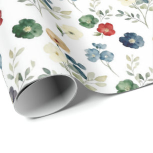 Blå Grön Röd Blommig Akvarell Presentpapper