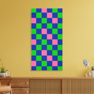 Blå Grön Rosa Rutig Mönsterdesign Canvastryck