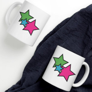 Blå Grön Rosa Svart Neon Stjärnor Kaffemugg