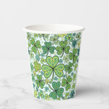 Blå Grön Shamrock Klöver Papperskoppar
