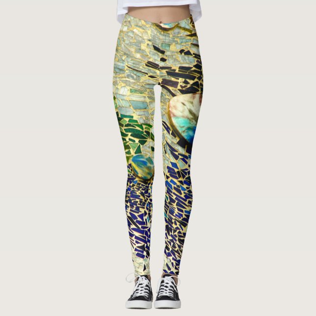 Blå Grön Spansk Moasik  Leggings (Framsida)
