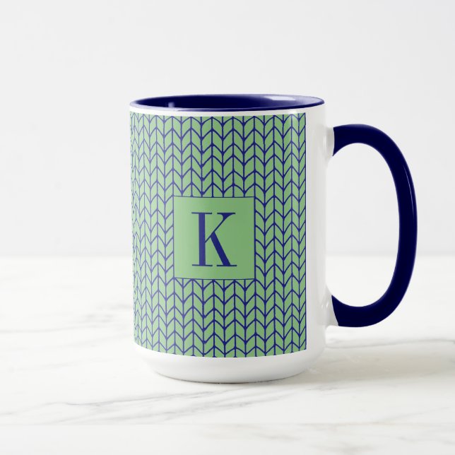 BLÅ GRÖN STICKAD Hög Navy Kombi Mugg + Initial (Höger)