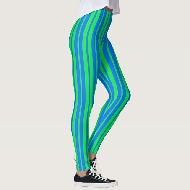 Blå Grön Stilfull Randig Mönsterdesign  Leggings (Skapare uppladdad)