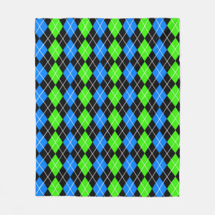 Blå Grön Svart Argyle Diamant Design Fleecefilt