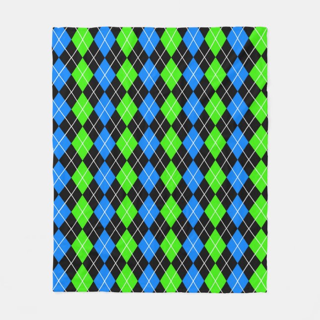 Blå Grön Svart Argyle Diamant Design Fleecefilt (Framsidan)